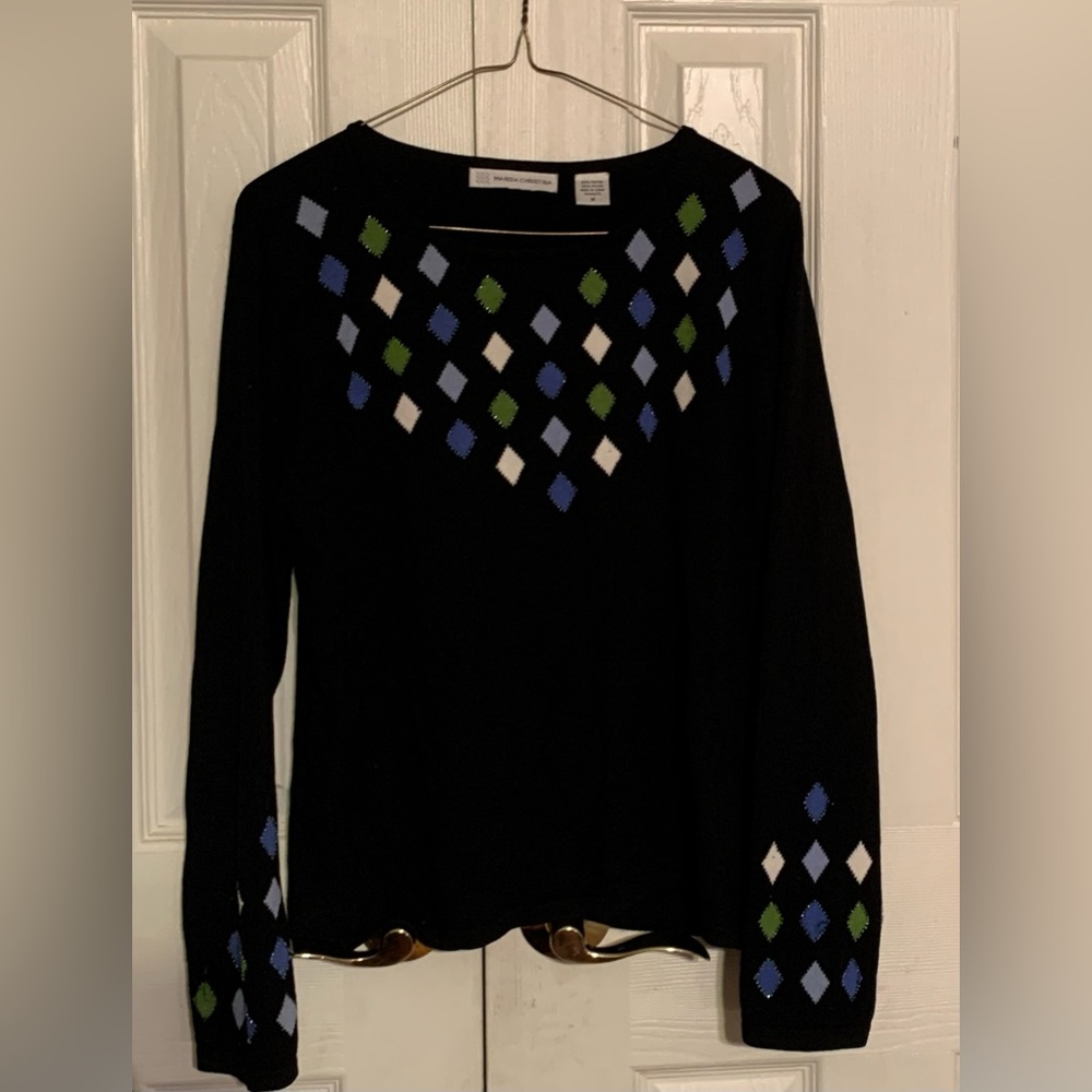 marisa‎ christina Womens M Knit Multicolor Shirt Sweater Diamond beaded